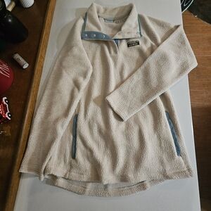 ​L.L.Bean Women's Small Reg Sherpa Fleece 1/4 Snap Pullover Jacket Cream Blue Hi
